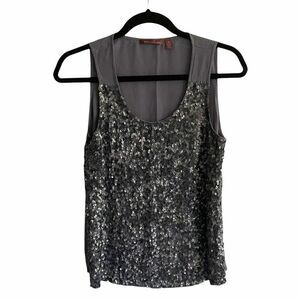 525 AMERICA Sleeveless Silk Blouse Sequins Tank Top Graphite Gray Blue  M